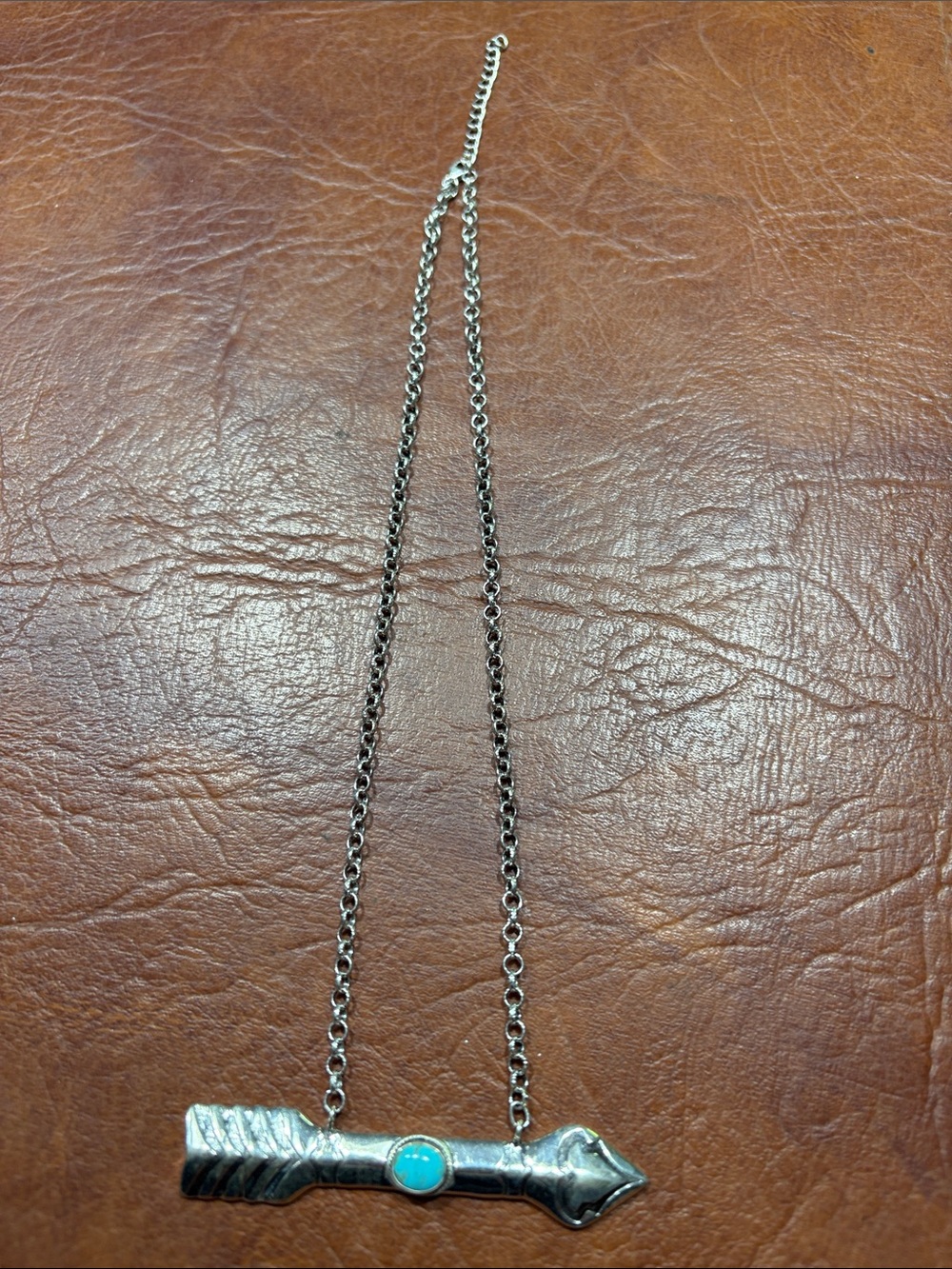 Turquoise Arrow Pendant Necklace - Sterling Silver 18” plus 2” extension